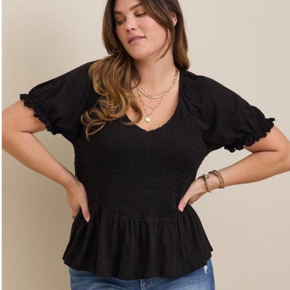 Cotton Modal Slub Smocked Short Sleeve Babydoll - Picture 1 of 5